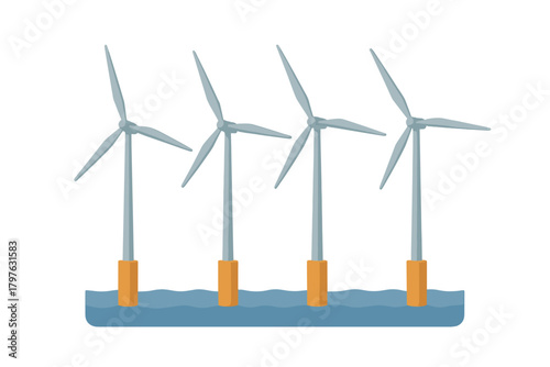 Offshore wind farm with four floating turbines generating clean renewable energy