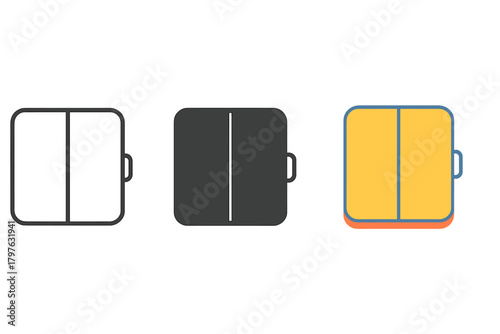 Three different colored suitcases are shown in a row. The black suitcase is on the left, the yellow suitcase is in the middle, and the white suitcase is on the right