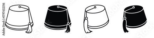 Fez hat icon in linear and clipart style pack on white background.
