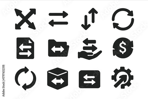 Swap Icons Collection. Solid style icons of Swap and exchange: two arrows crossing, left-right arrows, up-down arrows, arrows