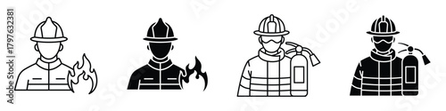 Firefighter icon in linear and clipart style pack on white background.