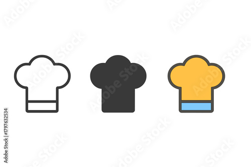 Three hats with different colors and one of them is yellow. The hats are all black and white