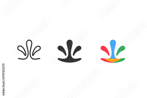 The three different designs are all related to water. The first design is a simple black and white drawing of a water droplet