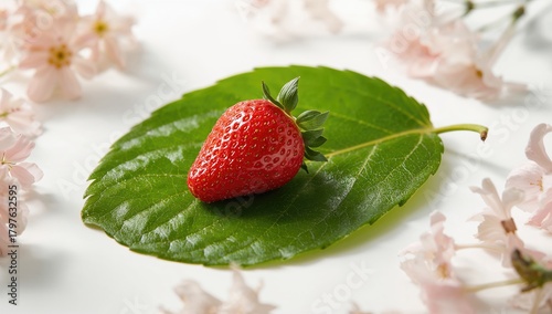 Strawberry resting on a gre...
