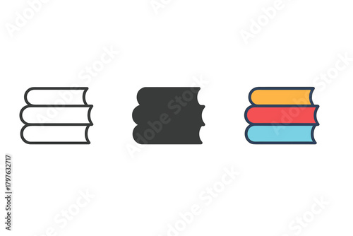 Three stacks of books with one of them being a book with a bite taken out of it. The other two stacks are not damaged