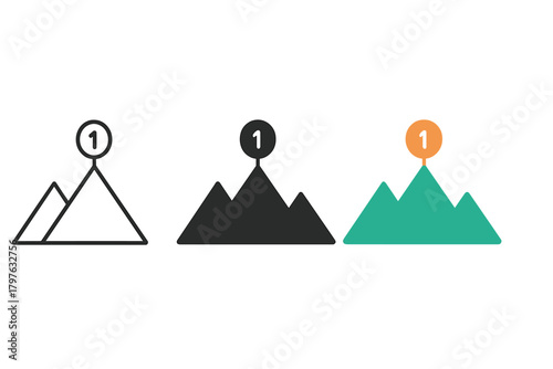 Three mountains are shown in different colors, with one of them being green. The mountains are labeled with numbers 1, 2, and 3