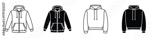 Hoodie jacket icon in linear and clipart style pack on white background.