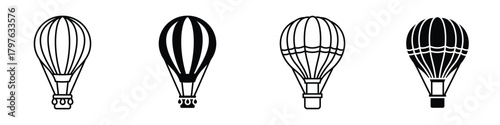 Hot air balloon icon in linear and clipart style pack on white background.