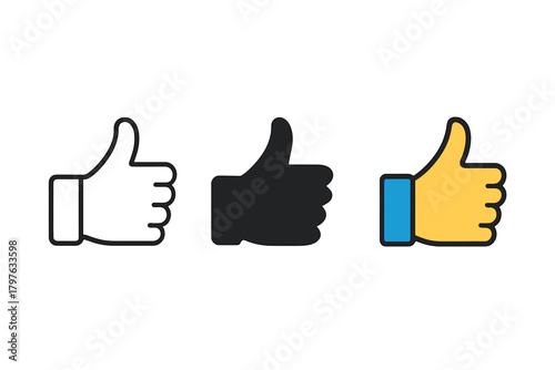 Three thumbs up icons are shown in different colors. The black thumbs up is in the middle, and the white thumbs up is on the left. The blue thumbs up is on the right