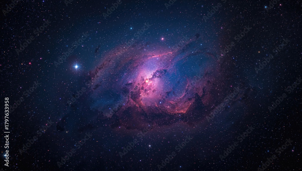 Naklejka premium Interstellar scene featuring a nebula and stars, showcasing cosmic beauty