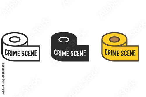 Crime scene tape is shown in three different colors. The tape is black, white, and yellow. The tape is used to mark off crime scenes