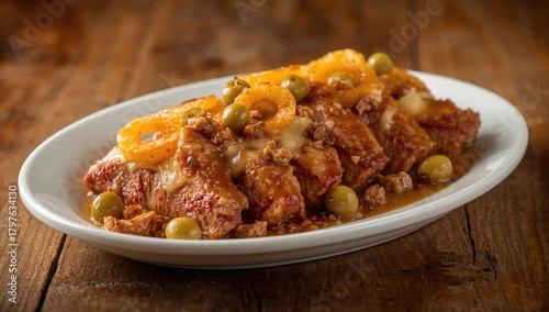 Baked Pork Chunks Topped wi...