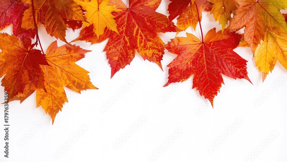 Fototapeta premium Red and yellow autumn leaves on a white background, seasonal change