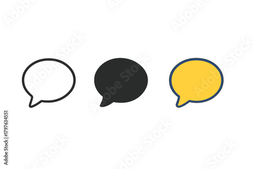Three different colored speech bubbles are shown on a white background. The black and yellow bubbles are the most prominent, while the white bubble is smaller and less noticeable