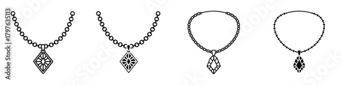 Necklace icon in linear and clipart style pack on white background.