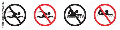 No swimming sign icon in linear and clipart style pack on white background.