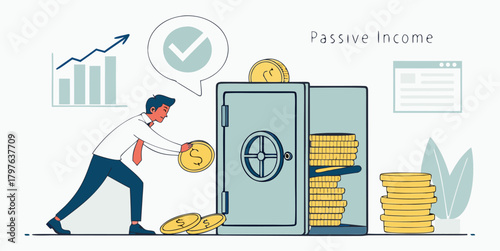 Invest in your future with passive income streams and unlock financial freedom, build wealth with smart investments and secure savings, originally vector