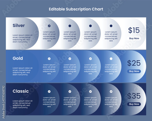 Subscription plans pricing comparison table infographic template: Landscape business price chart template, Web banner checklist template design. Design a price list comparison table.