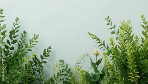 Fototapeta Naklejka Na Ścianę i Meble -  Artificial foliage against a pale background, suitable for design and layout