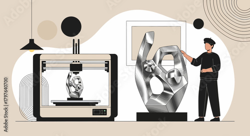 Innovative artistic creation: 3D printing and the sculpture design in a modern studio