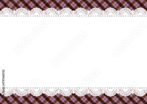 チェック柄×横長レース(モーヴ)