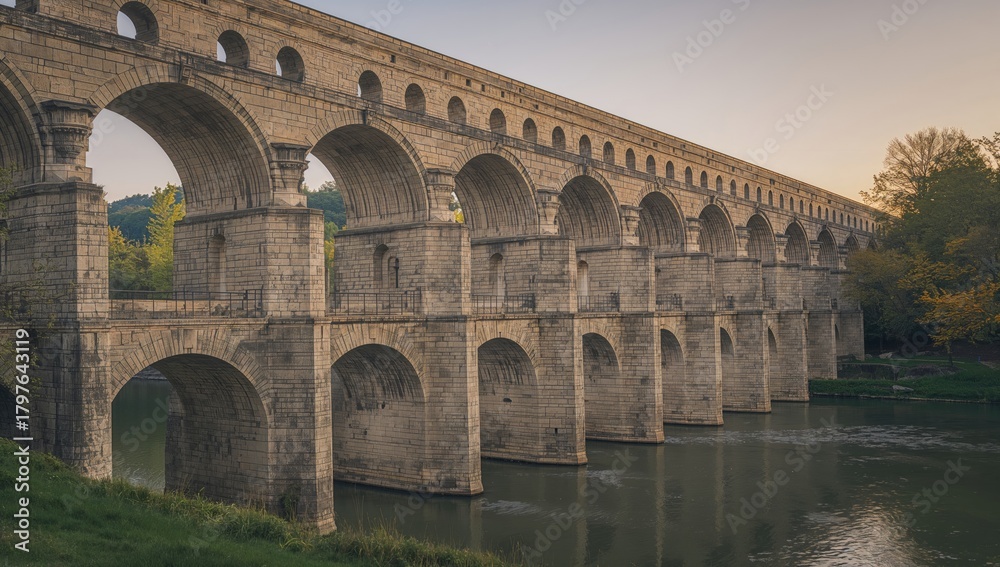 Fototapeta premium The Pont du Gard, ancient Roman aqueduct showcasing impressive engineering, historical significance