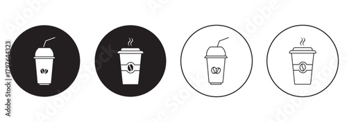 Coffee cup icon. Coffee paper cup icon set. Disposable coffee cup. Coffee cup icon with different style. Vector illustration