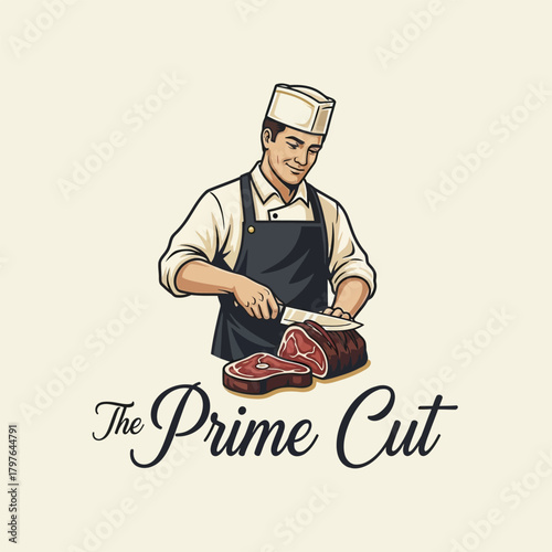 Butcher expertly cuts a prime cut of meat with precision and skill.