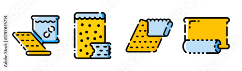 Wallpaper installation icons set showcasing home renovation process stages