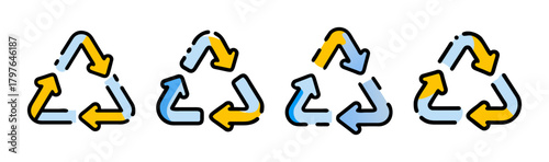 Recycling symbol set icon. flat design eco cycle sign with arrows.