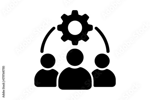Group of people working with gear mechanism symbolizing collaboration and administration