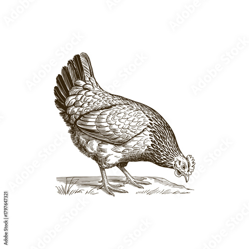 Vintage engraving woodcut hen vector illustration art design