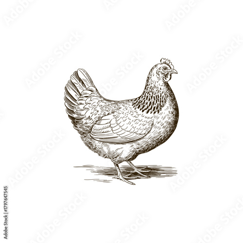 Vintage engraving woodcut hen vector illustration art design