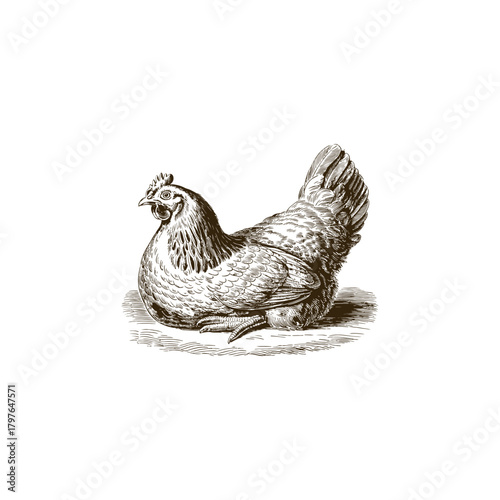 Vintage engraving woodcut hen vector illustration art design