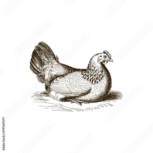Vintage engraving woodcut hen vector illustration art design