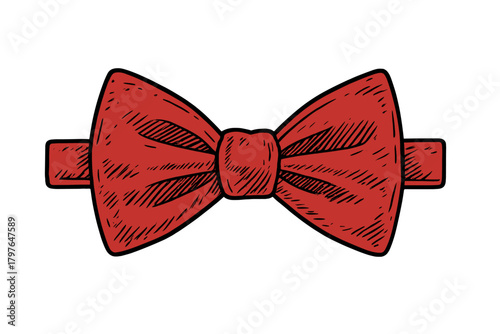 Elegant red bow tie in hand drawn engraving suitable for fashion and celebration