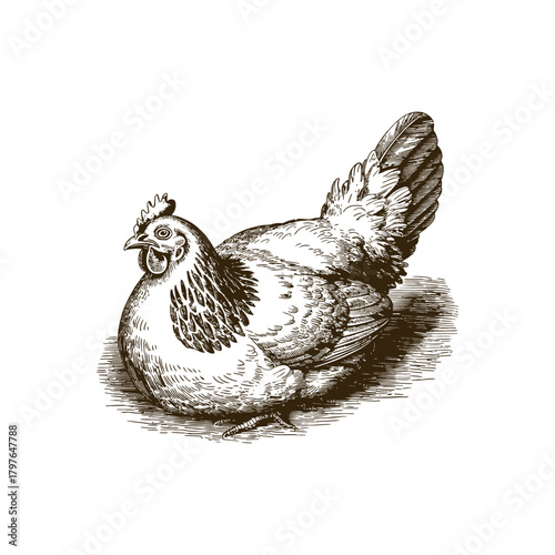 Vintage engraving woodcut hen vector illustration art design