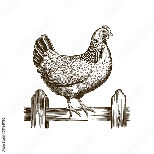 Vintage engraving woodcut hen vector illustration art design