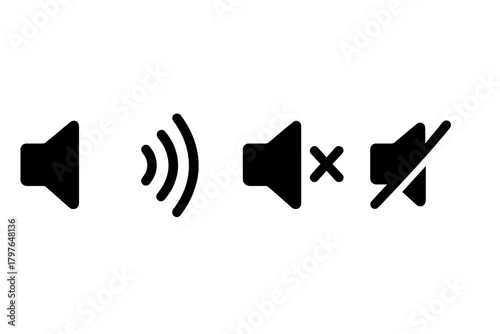 Digital interface icons for sound volume level adjustment and mute mode settings