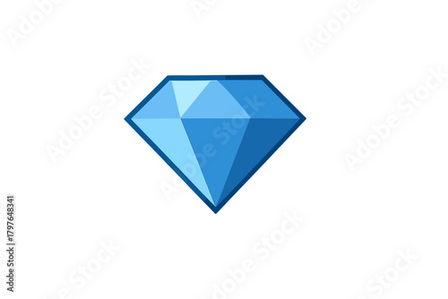 Brightly faceted blue diamond gemstone symbol isolated on a clean white background