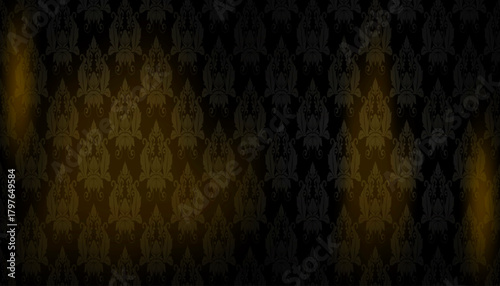 Sophisticated dark damask pattern background with golden highlights and subtle texture