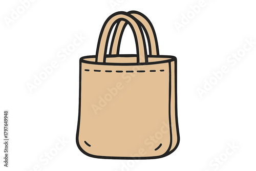 Simple hand-drawn style reusable shopping tote bag made of brown recycled canvas