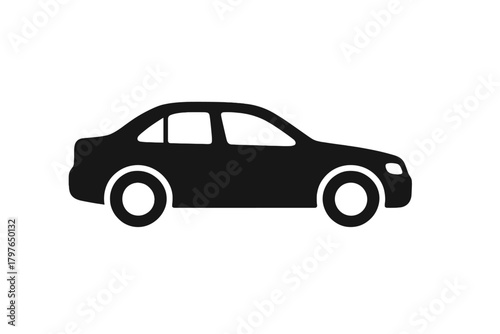 Simple black silhouette of a generic sedan car viewed from the side profile on white