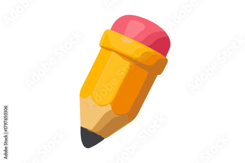 Chunky yellow writing pencil with a pink eraser isolated on a white background