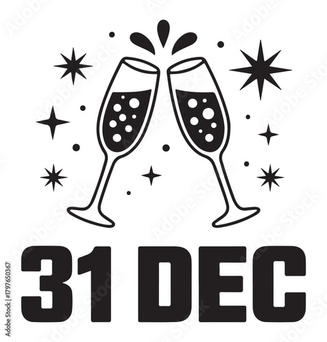 Toasting champagne glasses for New Years Eve vector illustration isolated on white background