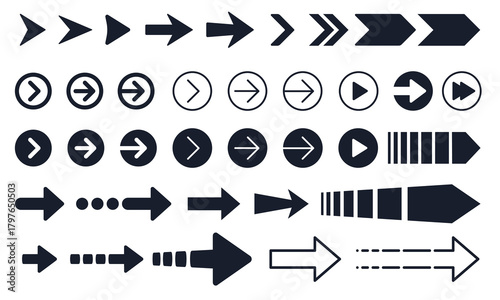 Collection of various arrow icons and symbols isolated on a