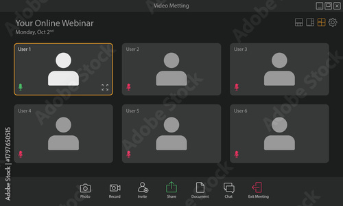 Virtual meeting interface showing six participants in a grid layout
