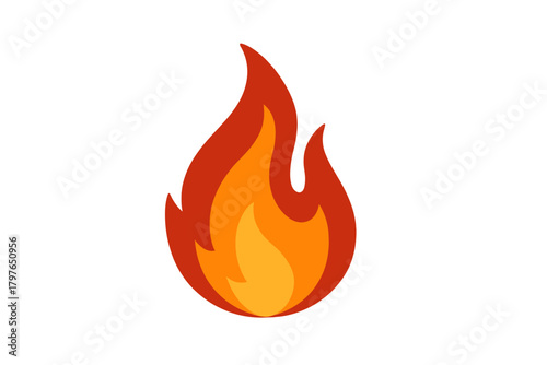 Brightly burning stylized fire flame icon isolated on a white background