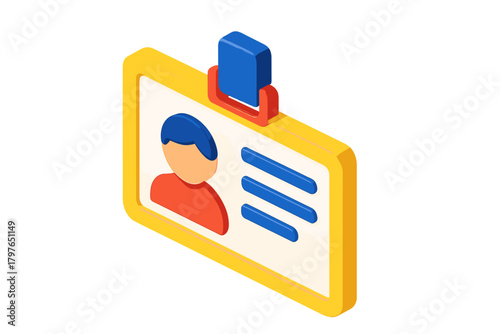Isometric 3D yellow identification card or security badge showing profile details