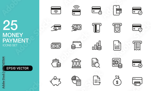 Collection of 25 money and payment icons, eps vector
